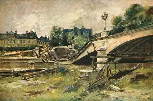 Shelling Prints: Soissons; Le Pont sur L'Aisne, 1915. Creator: Francois Flameng