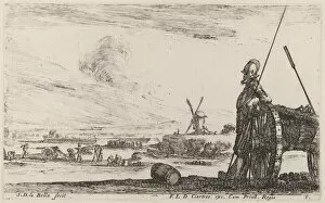 Soldier in Armor and a Cannon, c. 1641. Creator: Stefano della Bella