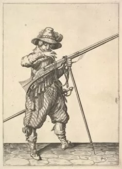Blowing Collection: A soldier blowing on a match, from the Musketeers series, plate 40