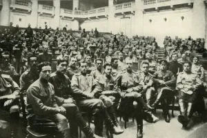Duma Prints: Soldier Delegates of the Russian Armies at the Douma, (1919). Creator: Unknown