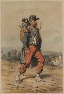 Soldier with Dog, 1853. Creator: Joseph-Louis-Hippolyte Bellange (French, 1800-1866)