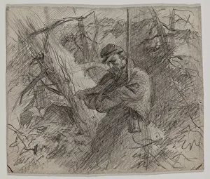 Darley Prints: Soldier in Forest, late 19th century. Creator: Felix Octavius Carr Darley