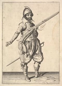 A soldier on guard freeing his right hand, from the Marksmen series, plate 37