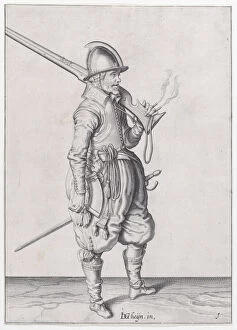 Firearm Collection: A soldier holding his caliver, from the Marksmen series, plate 1, in Waffenhandl... published 1608
