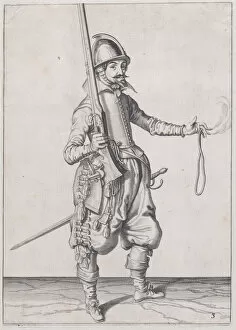 Firearm Collection: A soldier holding up his caliver in his right hand and extending his left to rec... published 1608