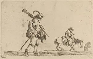 Etching On Laid Paper Restrike Prints: Soldier Holding a Fowl by the Feet. Creator: Stefano della Bella