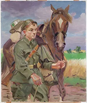 Duty Prints: A Soldier with a Horse, 1919. Creator: Wojciech Kossak