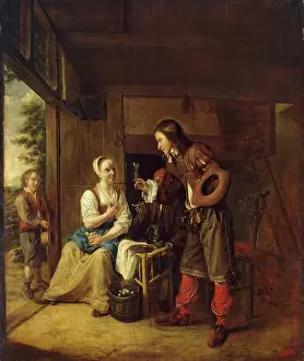 Doors Prints: Soldier Offering a Woman a Glass of Wine, 1650. Creator: Pieter de Hooch