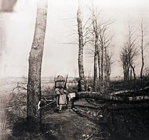 Soldier with pack on his back, c1914-c1918