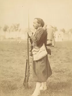 Zouave Gallery: [Soldier Posed with Rifle and Bayonette], 1880s-90s. Creator: Unknown