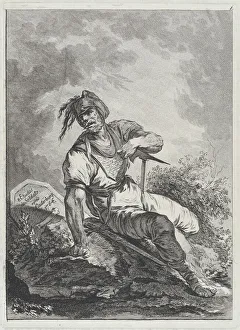 Philip Jacques De Loutherbourg Prints: Soldier Seated on a Rock, 1764. Creator: Matthias Pfenninger