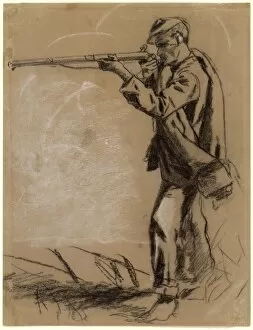 Aiming Collection: Soldier Taking Aim [recto], 1864. Creator: Winslow Homer