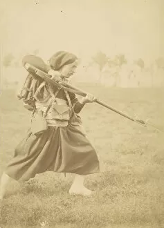[Soldier Training with Bayonet], 1880s-90s. Creator: Unknown