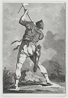 Philip Jacques De Loutherbourg Prints: Soldier Wielding a Weapon, Seen from Behind, 1764. Creator: Matthias Pfenninger