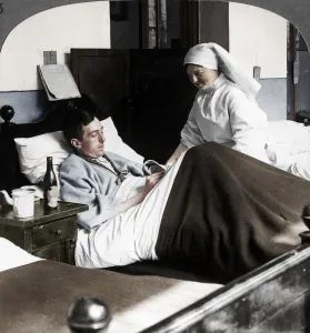 Recovering Prints: A soldier writing a letter in hospital
