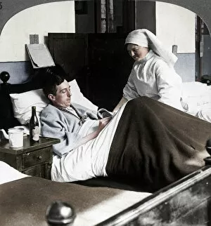 Images Dated 26th February 2017: A soldier writing a letter in hospital, World War I, 1914-1918. Artist: Realistic Travels Publishers