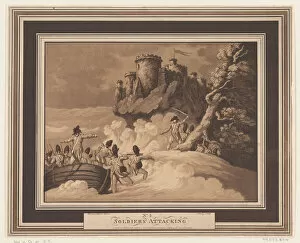 Rudolph Ackermann Collection: Soldiers Attacking, April 1, 1798. Creator: Heinrich Schutz