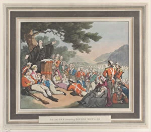 Ackermann Rudolph Gallery: Soldiers Attending Divine Service, August 1, 1798. Creator: Heinrich Schutz