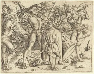 Flute Player Prints: Four Soldiers, c. 1500. Creator: Master MZ