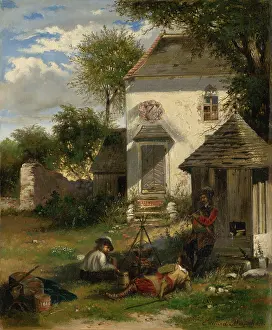 Camping Prints: Soldiers camping in a nobleman's yard, scene from the Thirty Years War, 1871