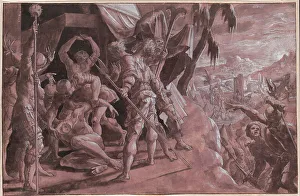 Soldiers Discovering the Body of Holofernes, c. 1550. Creator: Master Of The Liechtenstein Adoration