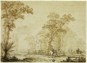 Exercising Prints: Soldiers Exercising Horses Near River