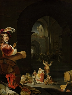 Baskets Prints: Soldiers and Other Figures among the Ruins of a Castle