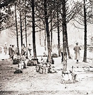 Backpack Prints: Soldiers and packs in woods, c1914-c1918