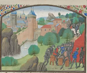 Soldiers playing dice before the city of Caesarea. Miniature from the Historia by William of Tyre, 1460s