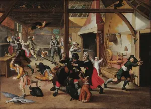 War Atrocities Prints: Soldiers plunder a farm, c 1620. Creator: Vrancx, Sebastiaen (1574-1647)