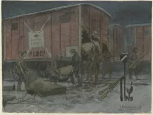 End Of 19th Early 20th Cen Collection: Soldiers plundering a railway wagon (from the series of watercolors Russian revolution), 1922