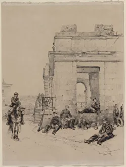 Soldiers Resting (recto) Sketch of a Man with Upraised Arm and Sketch of a Helmet (verso), 1878