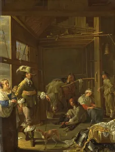 Getting Dressed Prints: Soldiers in a Stable, c.1655. Creator: Jacob Duck