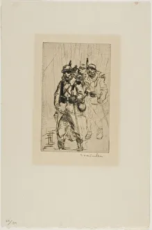 Steinlen Th And Xe9 Prints: Three Soldiers Walking, c. 1915. Creator: Theophile Alexandre Steinlen