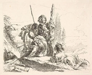 Tiepolo Gallery: Three soldiers and a youth lying on his abdomen in a landscape, the soldiers bear a