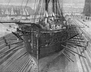 Graving Dock Prints: The Somerset naval dry dock at Malta, 1871. Creator: William Hollidge