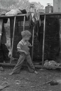 Mattress Prints: Son of destitute migrant, American River camp