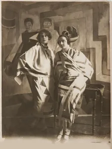 Delaunay Prints: Sonia Delaunay in her studio, c. 1924. Creator: Anonymous
