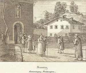 Sunday Prints: Sonntag - Kircheneingang in Berchtesgaden (Sunday - Going to Church near Berchtesgaden)