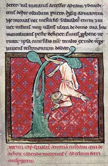 Anglo Saxon Prints: The soul of a man falls from a tree, 4th quarter of the 12th century. Creator: Unknown
