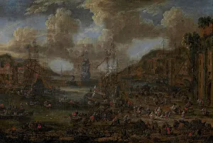 Seaport Prints: Sounthern Seaport with Numerous Figures on the Shore