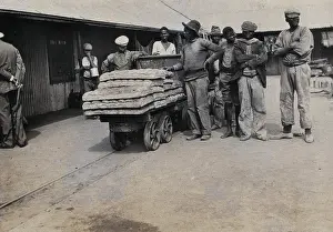 Marshall Prints: South Africa: bread carried on trolleys for the African workers at De Beers Mine