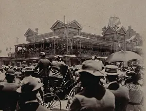 Anticipation Prints: South Africa: a large crowd of people gathered outside a building in Johannesburg