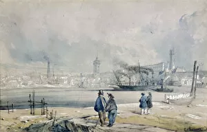 Waterloo Bridge Gallery: The South Bank, with Waterloo Bridge, London, 1847. Artist: G Chaumont