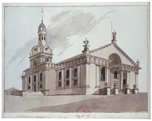 Hawksmoor Prints: South-east view of the Church of St Alfege, Greenwich, London, 1800