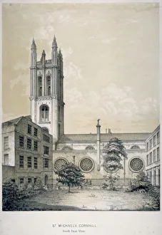 South-east view of the Church of St Michael, Cornhill, City of London, 1840. Artist