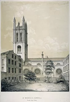St Michael Gallery: South-east view of the Church of St Michael, Cornhill, City of London, 1840. Artist