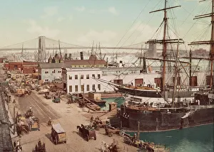 Wagons Prints: South Street and Brooklyn Bridge, New York City, c1901. Creator: Unknown