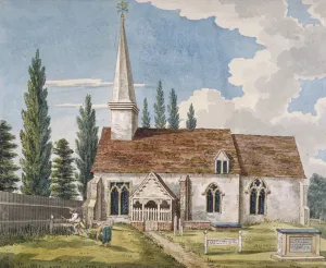 St Giless Church Prints: South view of the church of St Giles, Ickenham, Middlesex. c1800