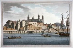 South view of the Tower of London with boats on the River Thames, 1795